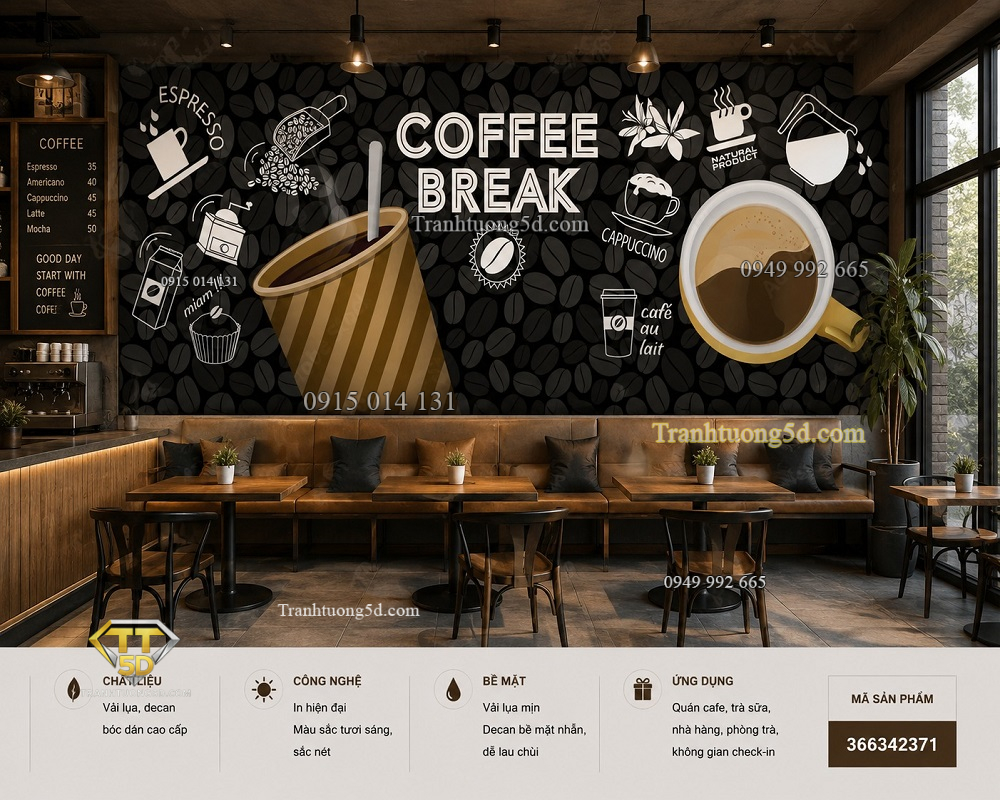 Tranh dán tường quán cafe coffee break hạt cà phê phong cách hiện đại 3d 366342371