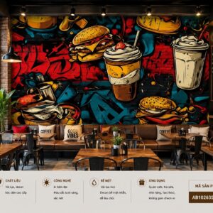 Tranh dán tường quán cafe coffee burger đồ uống phong cách graffiti cá tính 3d ab1026356746