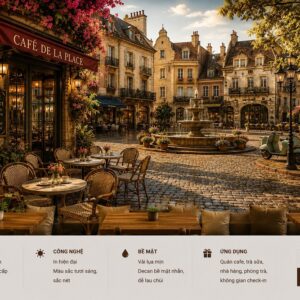 Tranh dán tường quán cafe xưa phố cổ châu âu vintage cổ điển 3d cf18820264