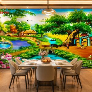 Tranh dán tường 3d đồng quê dán phòng bếp, nhà ăn