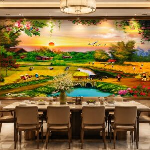Tranh dán tường 5D đồng quê trang trí phòng bếp, phòng ăn