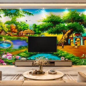 Tranh dán tường 5d đồng quê trang trí phòng khách sau tivi