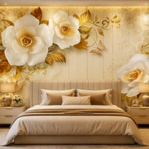 Tranh dán tường 5D phòng ngủ hoa giả ngọc sang trọng