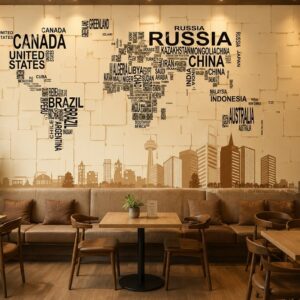 Tranh dán tường bản đồ thế giới 3d cho quán cafe 15820261