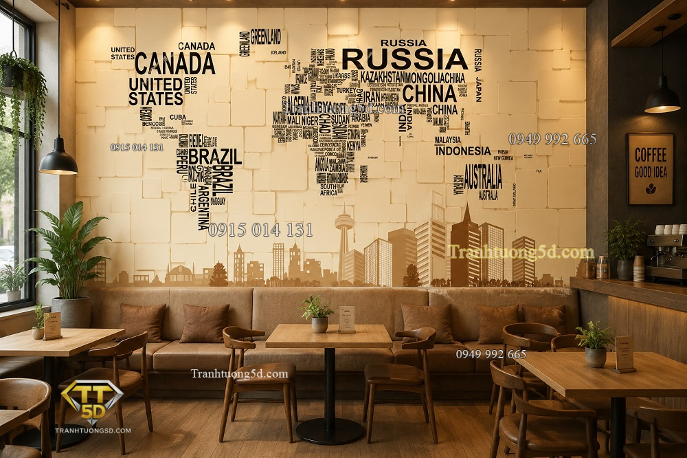 Tranh dán tường bản đồ thế giới 3d cho quán cafe 15820261
