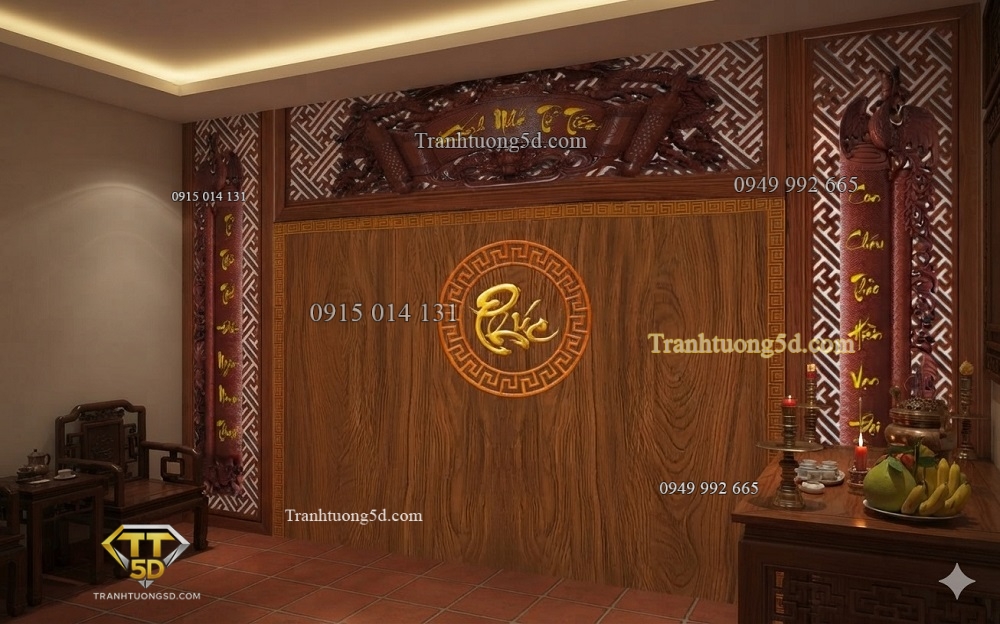Tranh dán tường ban thờ vách gỗ chữ Phúc 48841