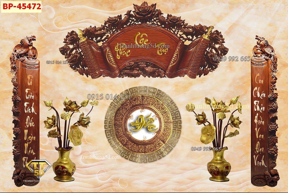 Tranh dán tường câu đối nền giả đá cẩm thạch 45472 Tranh dán tường câu đối nền giả đá cẩm thạch 45472