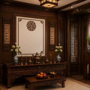 Tranh dán tường câu đối nền gỗ nâu 34746