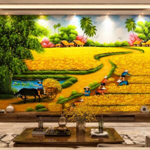 Tranh dán tường đồng quê ruộng lúa chín vàng phòng khách