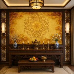 Tranh dán tường hoa mạn đà la trúc chỉ trang trí ban thờ 42242