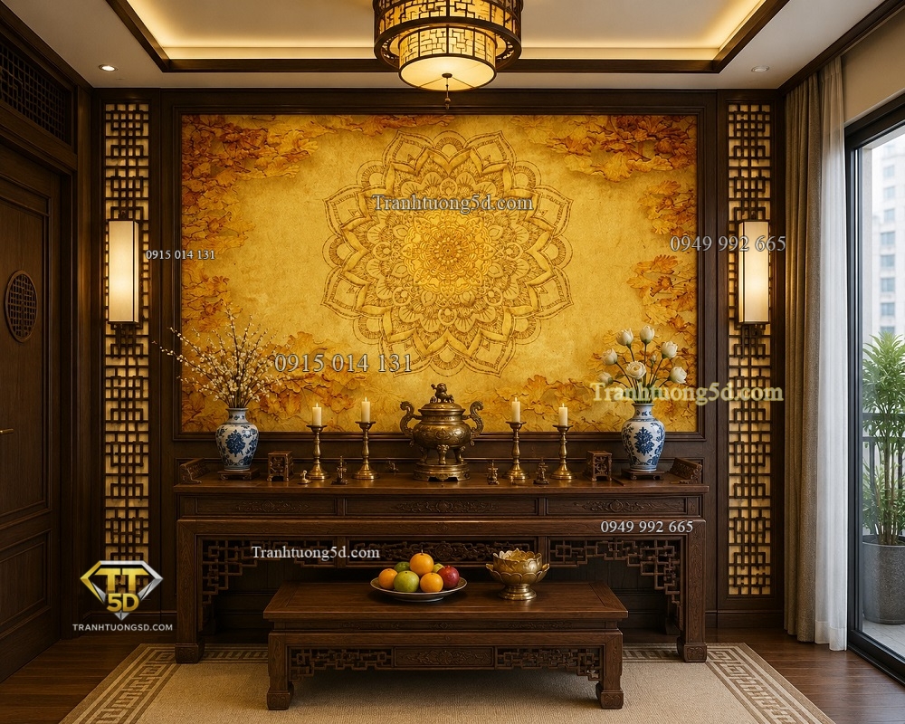 Tranh dán tường hoa mạn đà la trúc chỉ trang trí ban thờ 42242 Tranh dán tường hoa mạn đà la trúc chỉ trang trí ban thờ 42242