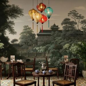 Tranh dán tường indochine vườn xưa trang trí quán cafe ab594510774