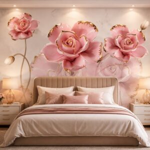 Tranh dán tường phòng ngủ hoa hồng giả ngọc lãng mạn