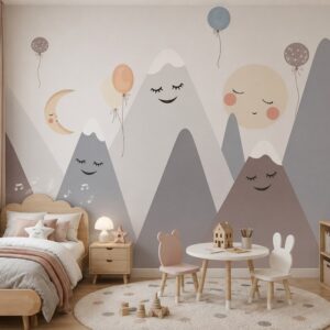 Tranh dán tường phòng ngủ trẻ em núi tuyết pastel st2565723345