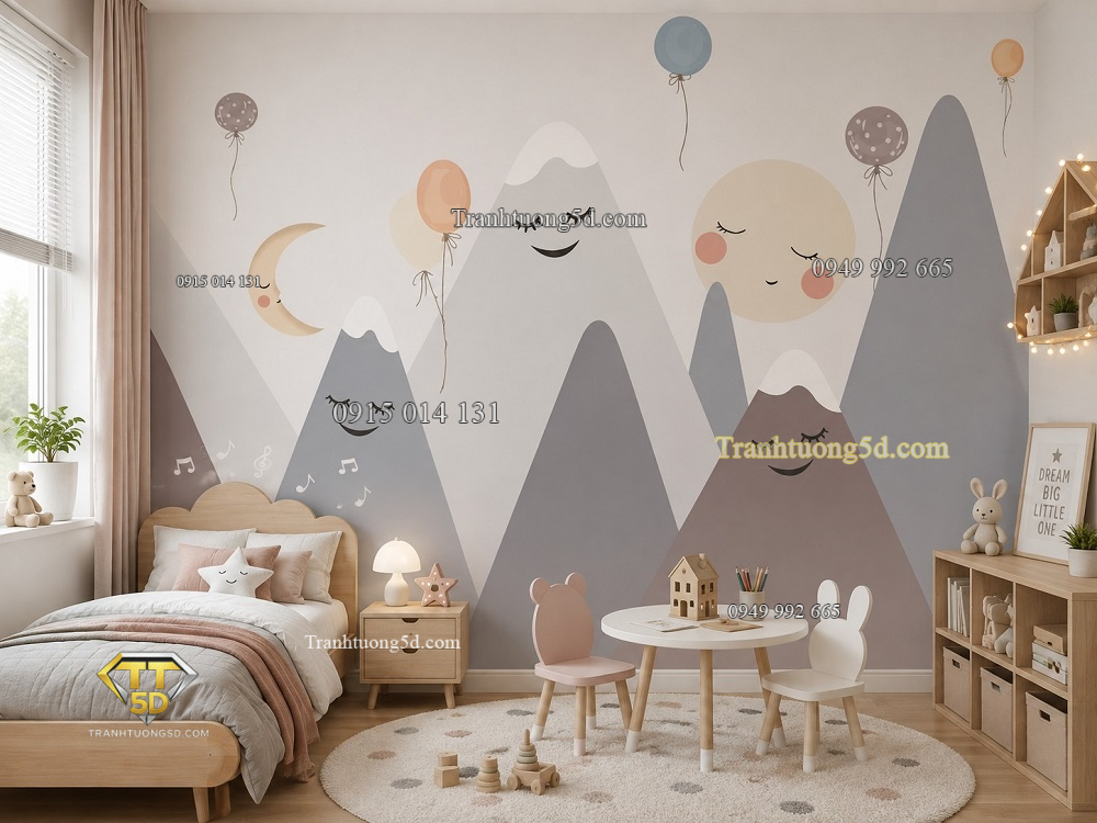 Tranh dán tường phòng ngủ trẻ em núi tuyết pastel st2565723345