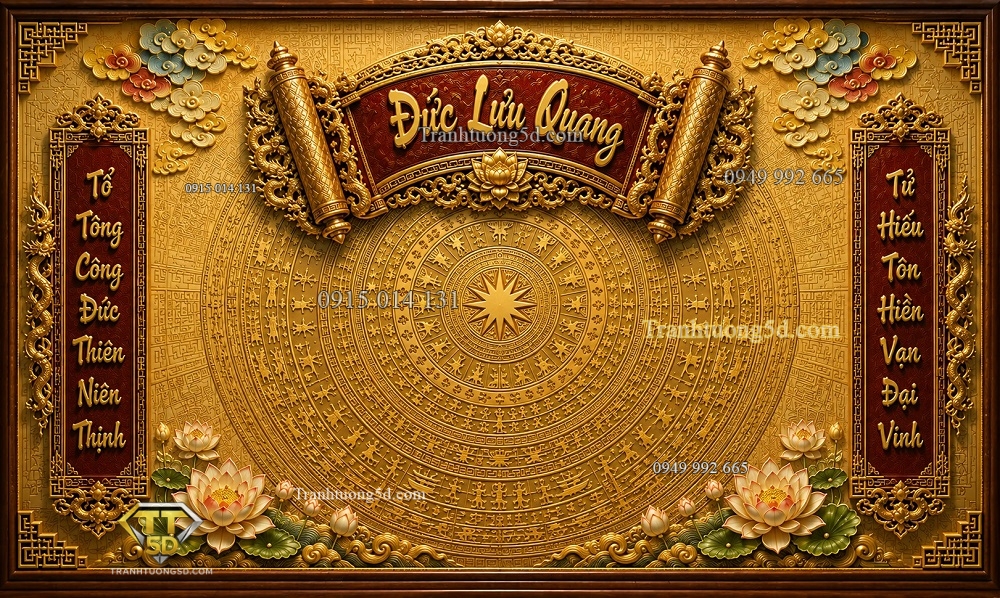 Tranh dán tường phòng thờ nền trống đồng CD3820262 Tranh dán tường phòng thờ nền trống đồng CD3820262