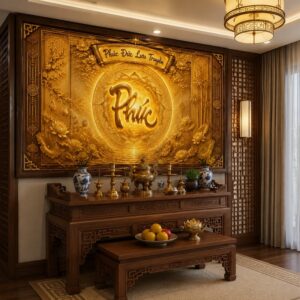 Tranh dán tường trúc chỉ chữ Phúc phòng thờ chung cư TC3820261