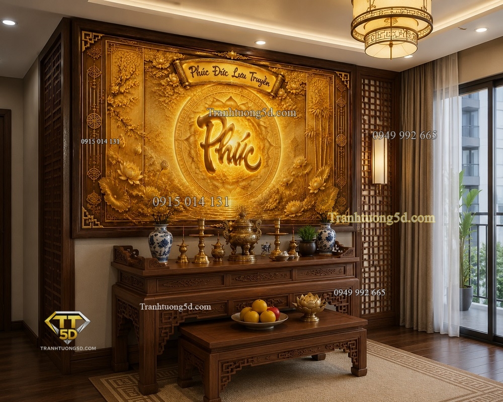 Tranh dán tường trúc chỉ chữ Phúc phòng thờ chung cư TC3820261 Tranh dán tường trúc chỉ chữ Phúc phòng thờ chung cư TC3820261