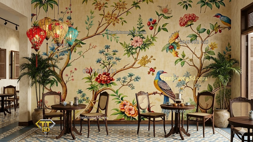 Tranh indochine trang trí tường quán cafe cổ ab880193735