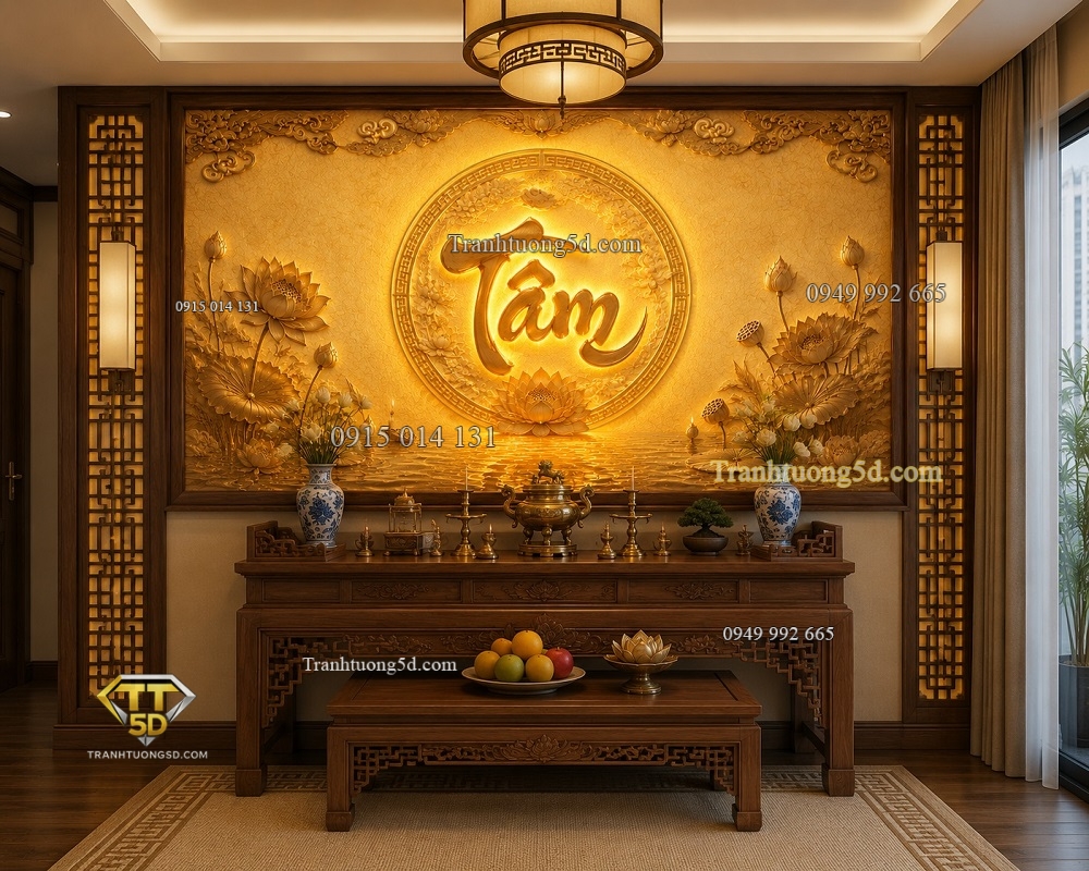 Tranh phong cách trúc chỉ chữ Tâm trang trí ban thờ TC3820262 Tranh phong cách trúc chỉ chữ Tâm trang trí ban thờ TC3820262