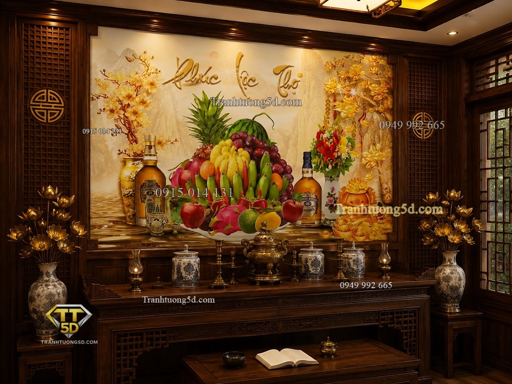 Tranh thờ ngũ quả Phúc lộc thọ 53459