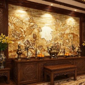 Tranh thờ trúc chỉ hoa sen 40338