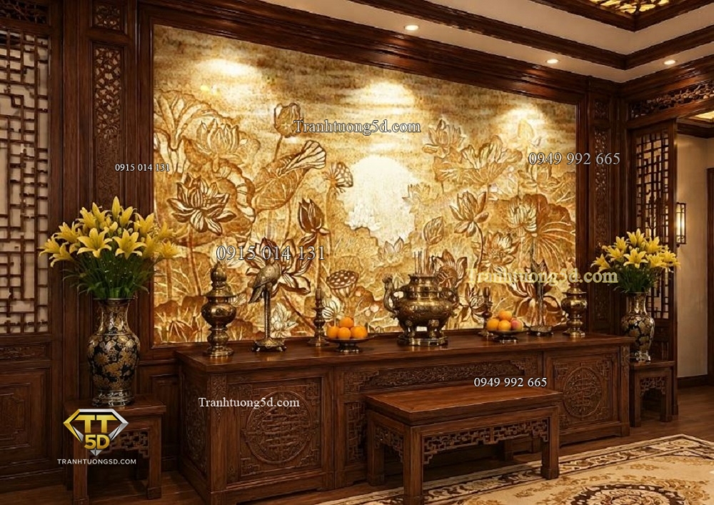 Tranh thờ trúc chỉ hoa sen 40338 Tranh thờ trúc chỉ hoa sen 40338