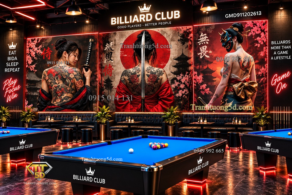 Tranh bida dán tường cô gái samurai phong cách nhật bản gmd911202612