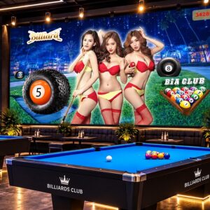 Tranh bida dán tường quán bida nữ gợi cảm phong cách billiards club 34285