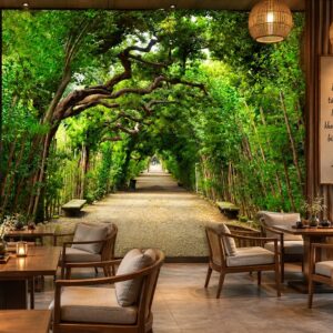 Tranh con đường hàng cây dán tường phòng trà cafe không gian thiên nhiên 00161