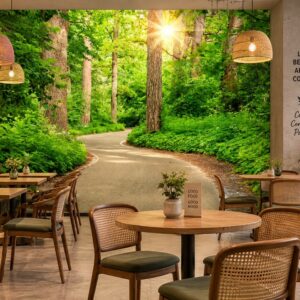 Tranh con đường hàng cây dán tường quán cafe không gian thiên nhiên xanh mát 00159