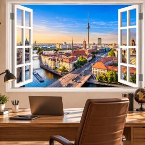 Tranh cửa sổ dán tường phòng làm việc phong cảnh thành phố berlin 52979