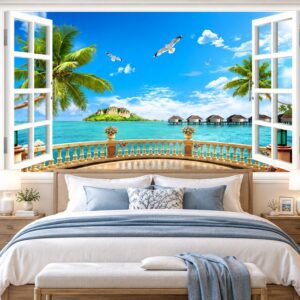 Tranh cửa sổ dán tường phòng ngủ biển đảo nhiệt đới 42532