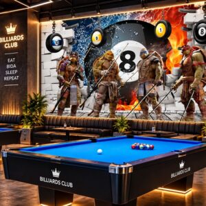 Tranh dán tường bida ninja rùa 8-ball lửa băng 3d cá tính 0360gmd