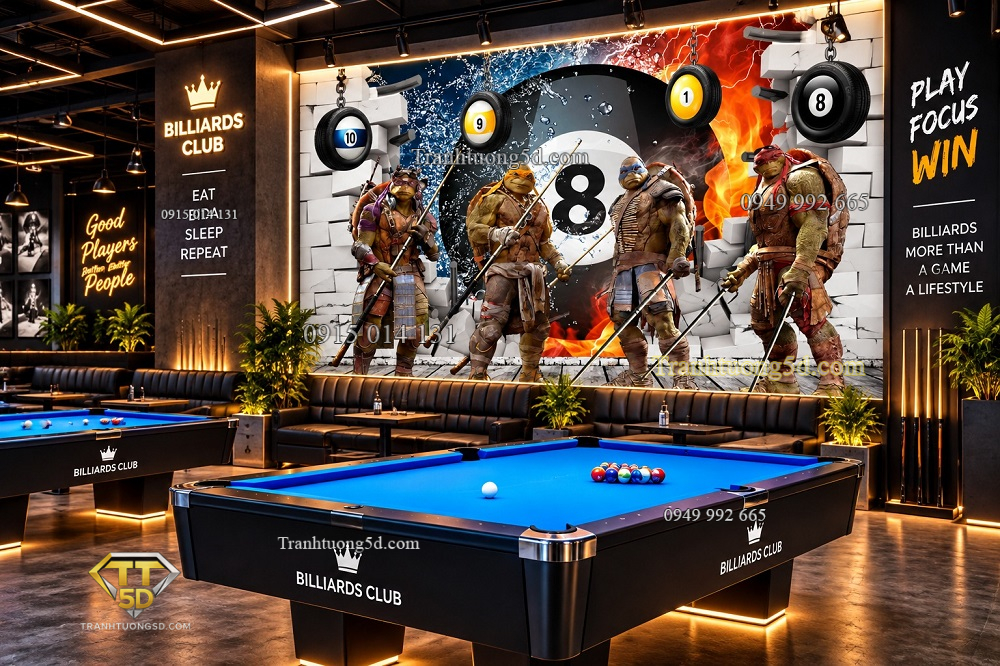 Tranh dán tường bida ninja rùa 8-ball lửa băng 3d cá tính 0360gmd