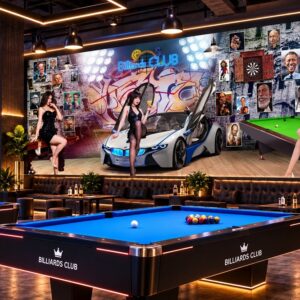 Tranh dán tường bida phòng bida cá tính graffiti xe thể thao 3d 74387