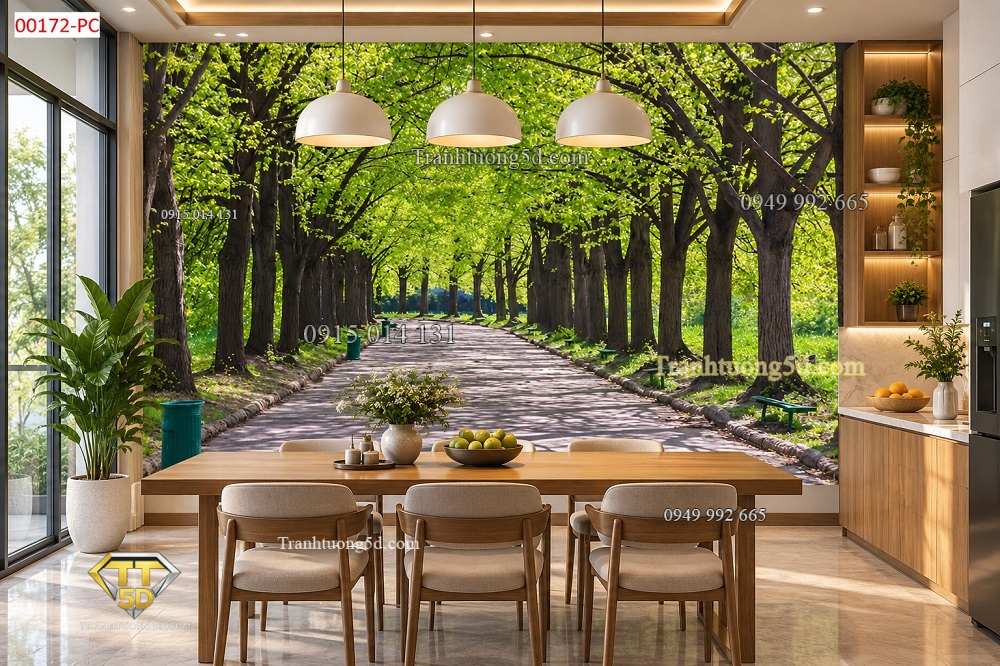 Tranh dán tường con đường hàng cây không gian phòng bếp ăn 00172