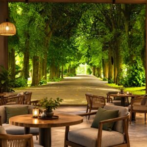 Tranh dán tường con đường hàng cây không gian phòng trà cafe 00163