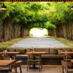 Tranh dán tường con đường hàng cây tre xanh không gian quán cafe 00176