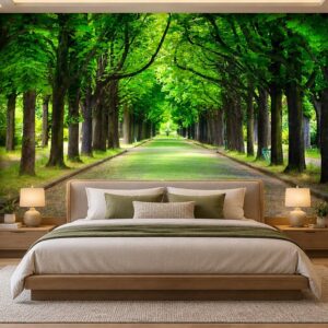 Tranh dán tường con đường hàng cây xanh không gian phòng ngủ 00174