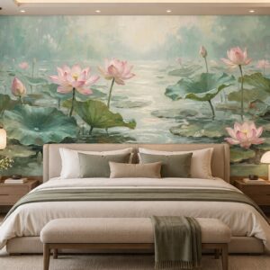 Tranh dán tường hồ sen hoa sen phong cách sơn dầu nghệ thuật ab2010482985