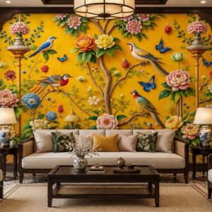 Tranh dán tường phong cách indochine phòng khách hoa điểu nghệ thuật ab1095644581