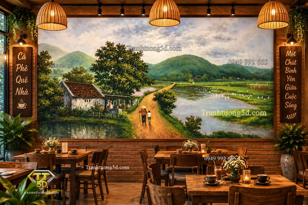 Tranh dán tường phong cảnh đồng quê việt nam cho quán cafe dq4920267