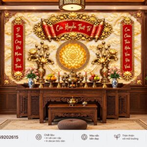 Tranh dán tường phòng thờ cửu huyền thất tổ hoa sen phú quý pt69202615
