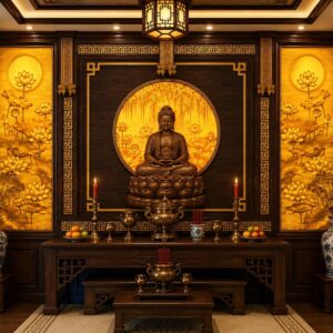 Tranh dán tường phòng thờ phật tọa thiền hoa sen pt29202615