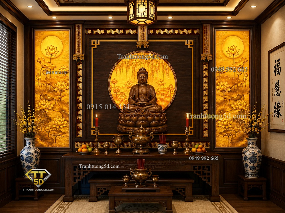 Tranh dán tường phòng thờ phật tọa thiền hoa sen pt29202615