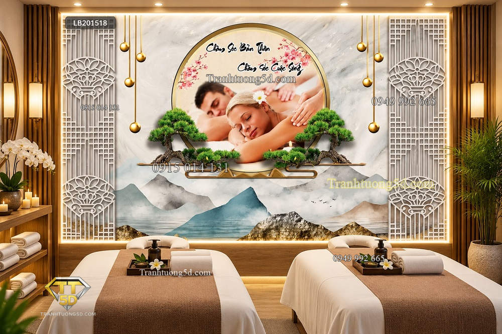 Tranh dán tường spa chăm sóc bản thân massage phong cảnh sơn thủy á đông lb201518