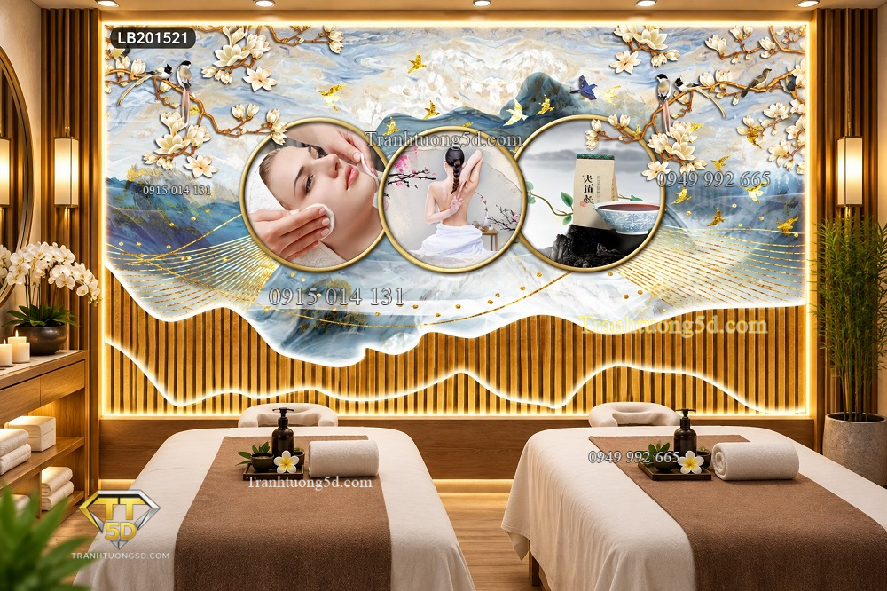 Tranh dán tường spa chăm sóc da massage thư giãn phong cảnh sơn thủy á đông lb201521