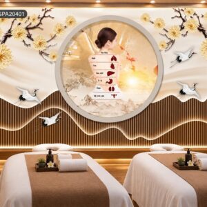 Tranh dán tường spa dưỡng sinh chăm sóc sức khỏe cơ thể phong cách á đông spa20401
