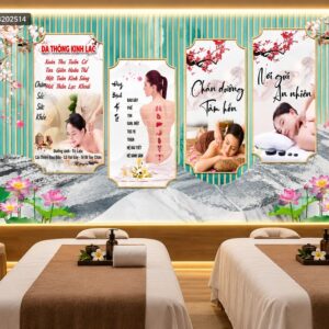Tranh dán tường spa dưỡng sinh chăm sóc sức khỏe phong cách á đông hoa sen lb202514
